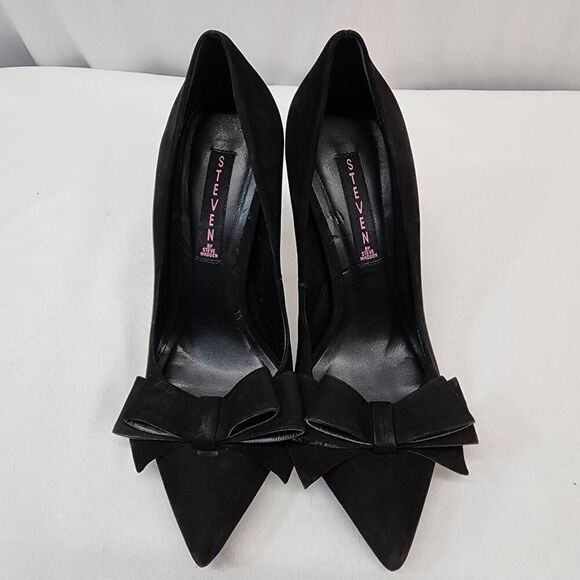 Steven by Steve Madden Size 8 Ravesh Black Suede Pumps W/Bow 4.25" Heel - Picture 6 of 9